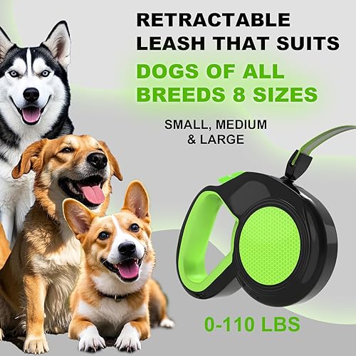 Miniatura 7 de Correa retráctil duradera para perro con bloqueo de seguridad de 16 pies de longitud ajustable, agarre ergonómico y diseño sin enredos para perros