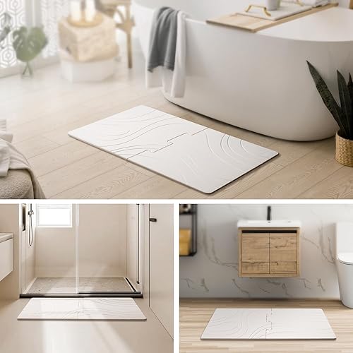 Miniatura 5 de Tapete de baño grande de piedra de secado rápido para baño, 32 x 20 pulgadas, absorbente de agua, tapete de baño de tierra de diatomeas,