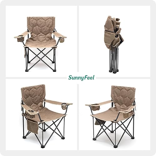 Miniatura 7 de SUNNYFEEL Silla de campamento extragrande XL, paquete de 2, sillas de campamento plegables para adultos, resistentes, grandes, altas, 500 libras,