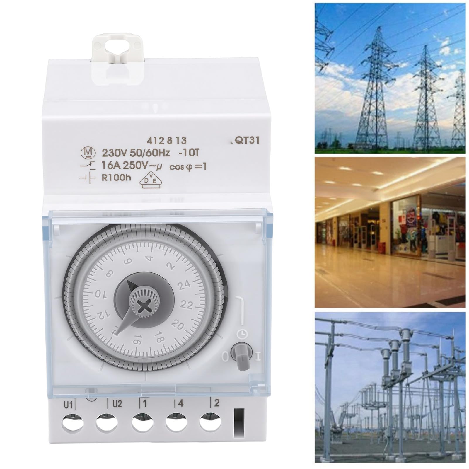 Bewinner Minuterie Mécanique avec Cycle de 24 Heures, Réglages Programmables sur 7 Jours, Installation sur Rail DIN, Coque Ignifuge pour Usage Domestique et Industriel, 16 A