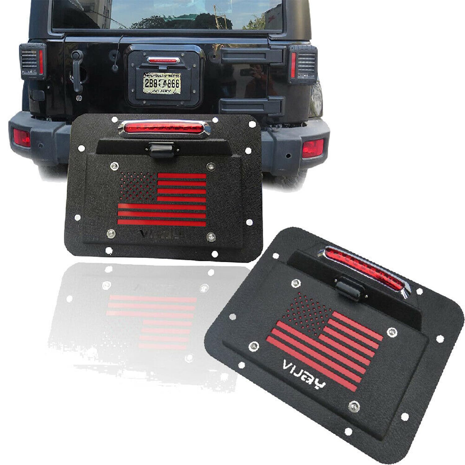 LUYWTE Spare Tire Delete License Plate Relocation W/Plate Illuminate Light&Third Brake Light Fit 2007-2018 Wrangler JK/JKU, Black