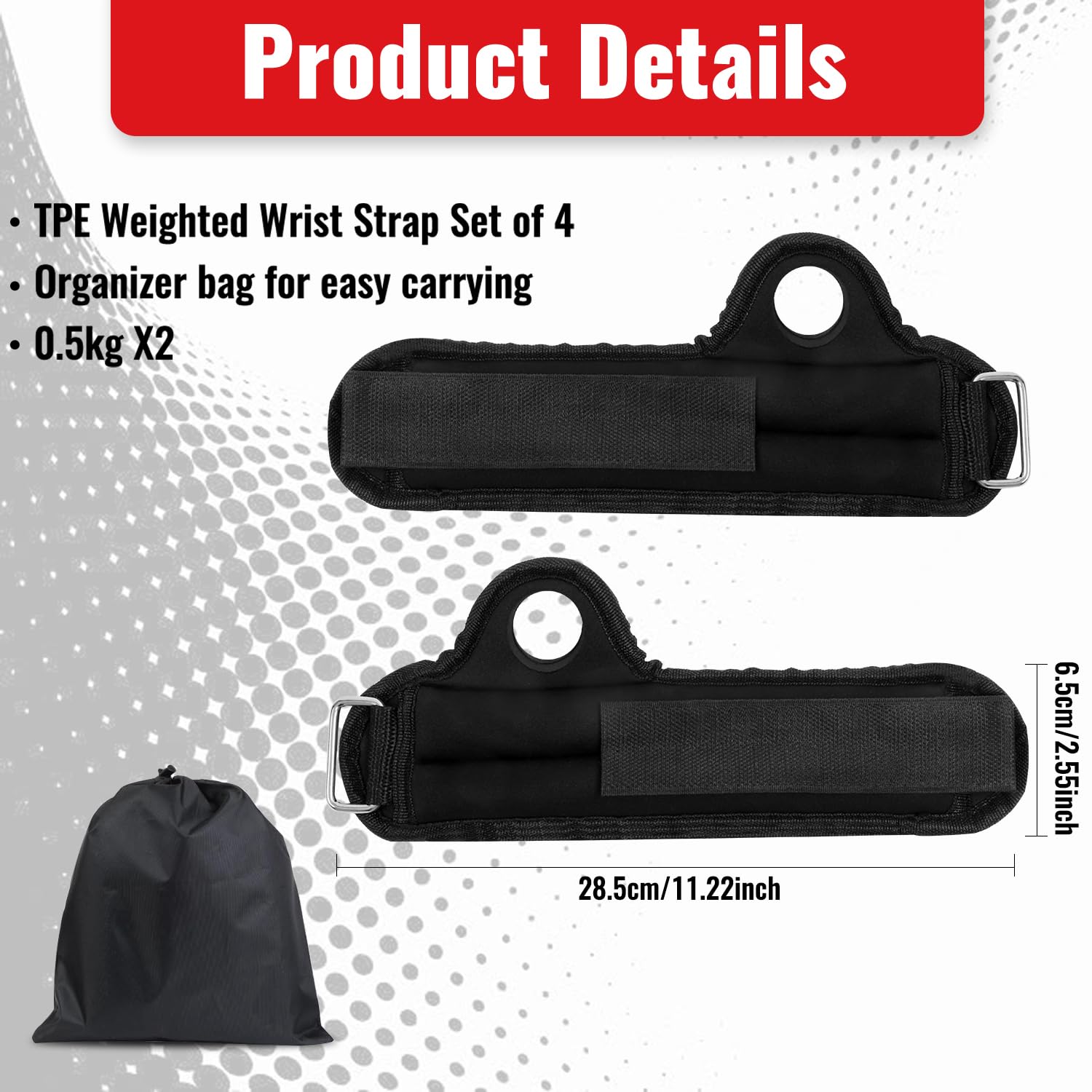 Bracelets Poids Musculation 0,5 Kg X2 - Sangle Réglable Avec Boucle Pouce - Pour Gym, Sport, Fitness