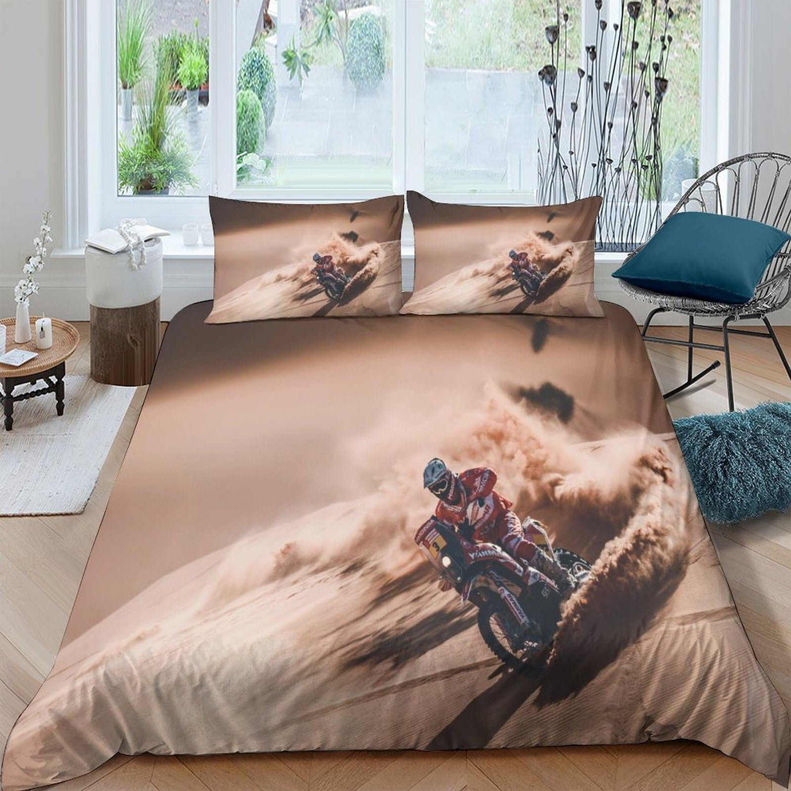 Housse de couette moto 220x240 cm douce et anti-plis pour lit deux personnes King Size