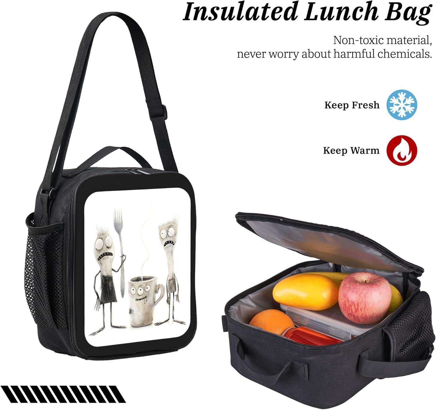 3PCS Backpack for Women & Men Funny Kitchen Cartoon Utensils Adjustable Back Pack with Lunch Bag and Pencil Case Lightweight Casual Daypack Laptop Rucksack for Travel Work Camping Outdoor