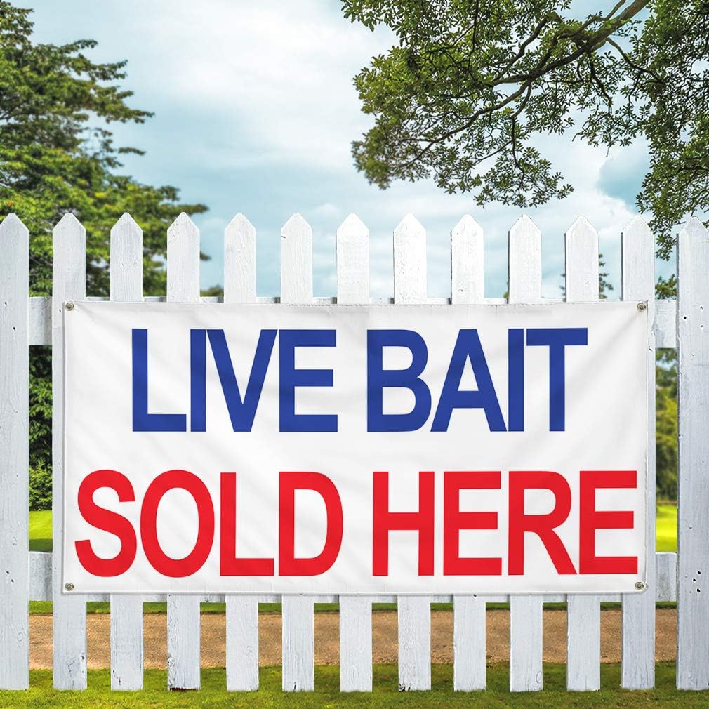 Vinyl Banner Multiple Sizes Live Bait Sold Here Blue Red Retail Outdoor Weatherproof Industrial Yard Signs 6 Grommets 36x72Inches