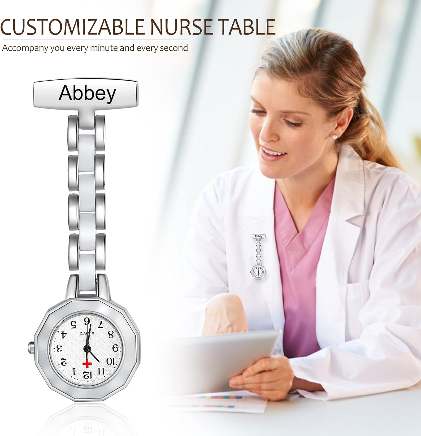 Miniatura 3 de Nurse Watches for Nurses Doctors, Personalized Nurses Pocket Watches, Custom Nurse Watches Hanging Engraved Name Lapel Pin Watch for Graduation
