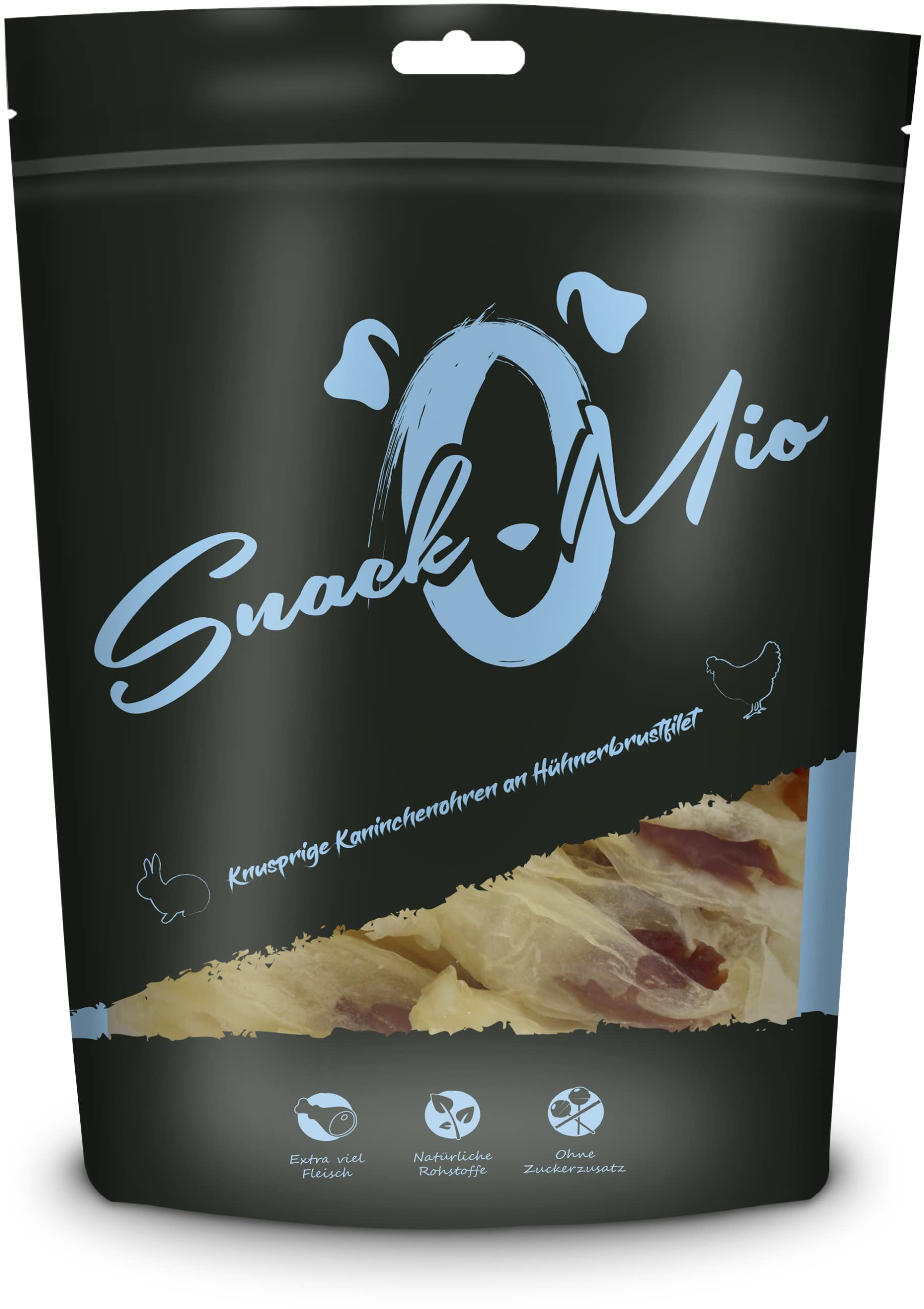 SnackOMio - Snack premium para perros - Orejas de conejo crujientes con filete de pechuga de pollo, sin cereales, 1 pack (1 x 70g)