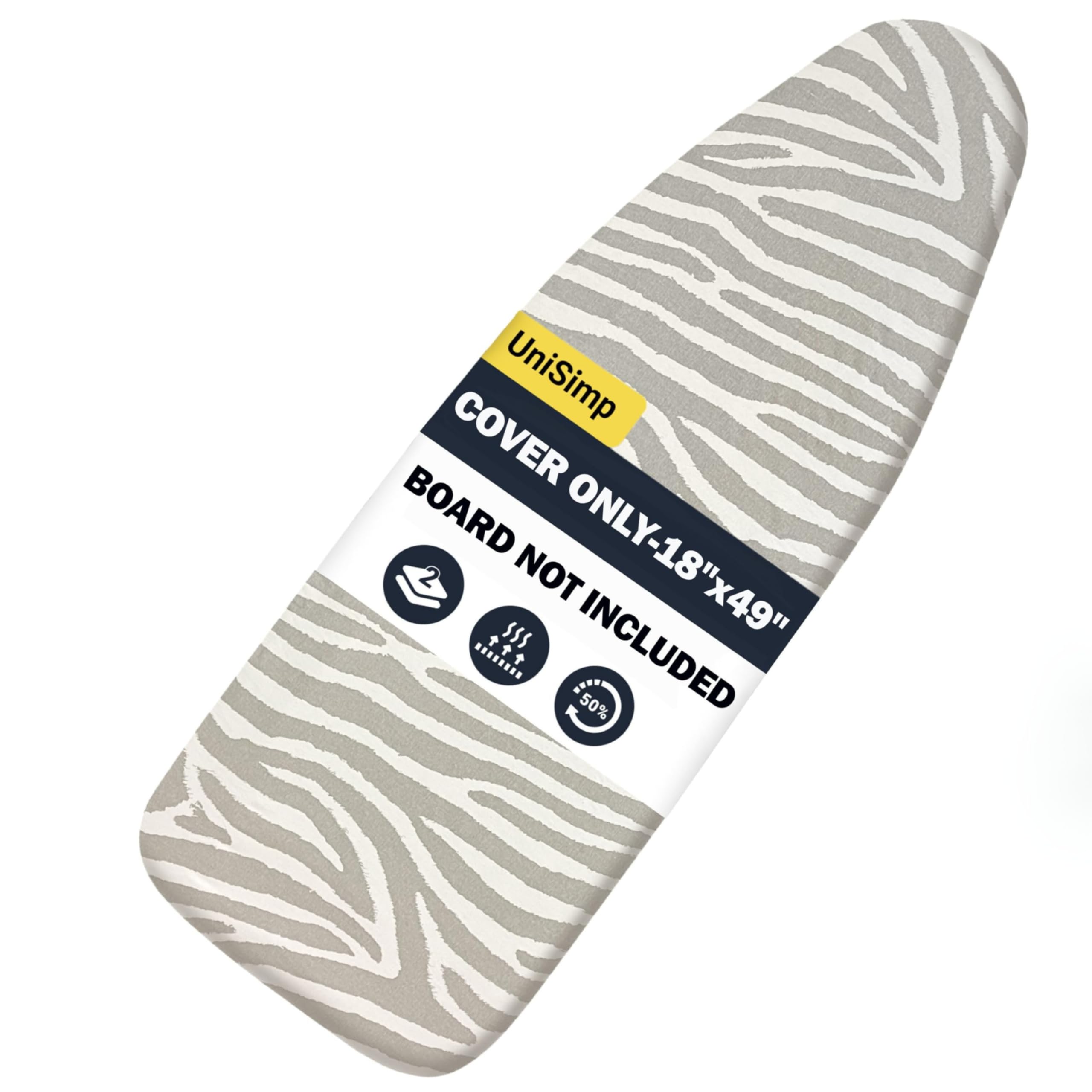UniSimp® Ironing Board Cover and Pad Up To 125x45 cm, Extra Wide, 100% Heat Resistance Natural Cotton, Extra Thick Padding, Nose Pocket Smart Fit, Chemical-Free, Machine Washable (Zebra Print) — image 1
