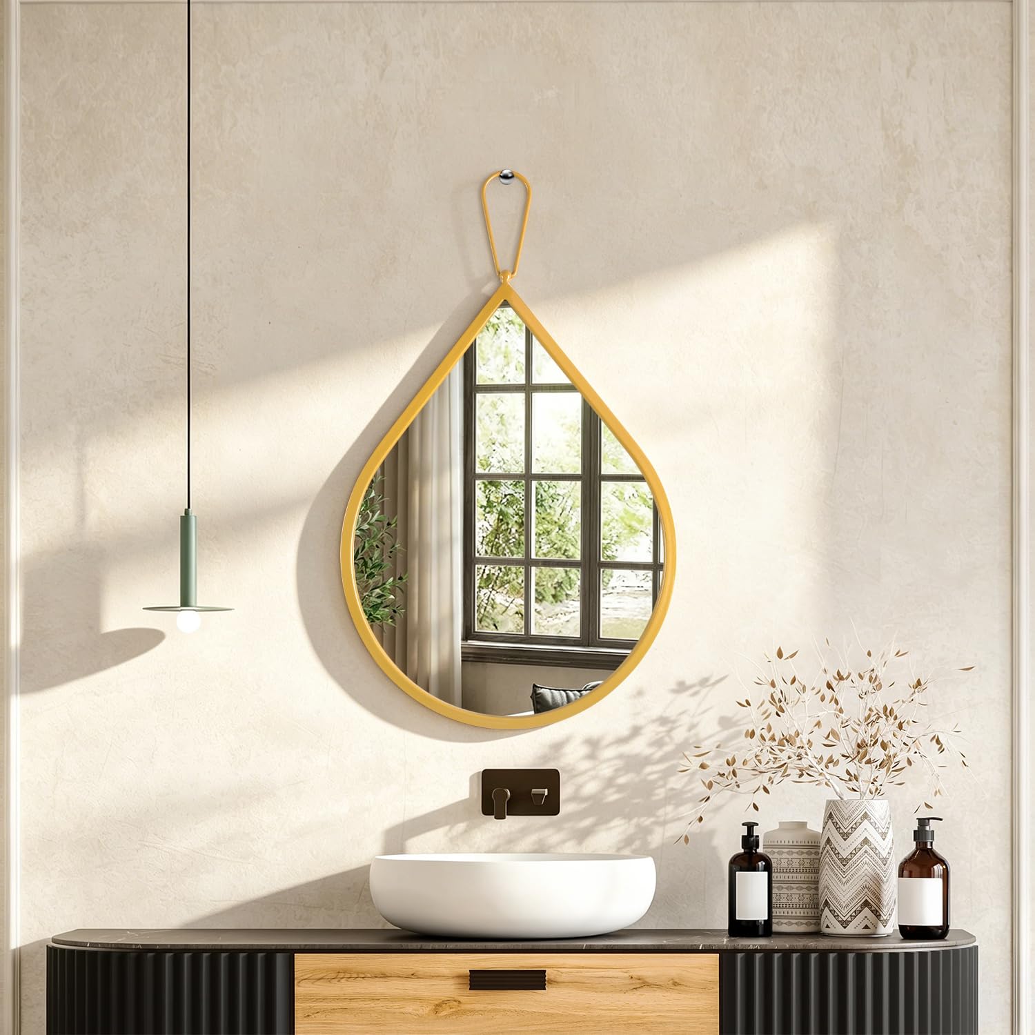 FEUFOAM Small Wall Mirror Gold Thicken Metal Framed Modern Teardrop Mirror Symmetrical Vanity Mirrors Decorative for Bedroom Living Room Bathroom Entryway Hallway