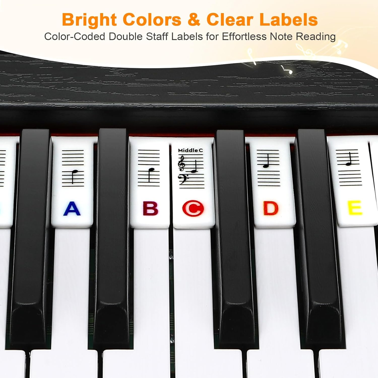 Premium Silicone Piano Keyboard Note Labels for Beginners, Removable & Reusable Piano Keyboard Stickers for Learning, 88 Key Full Size Piano Notes Guide with Storage Box (Rainbow Colors)