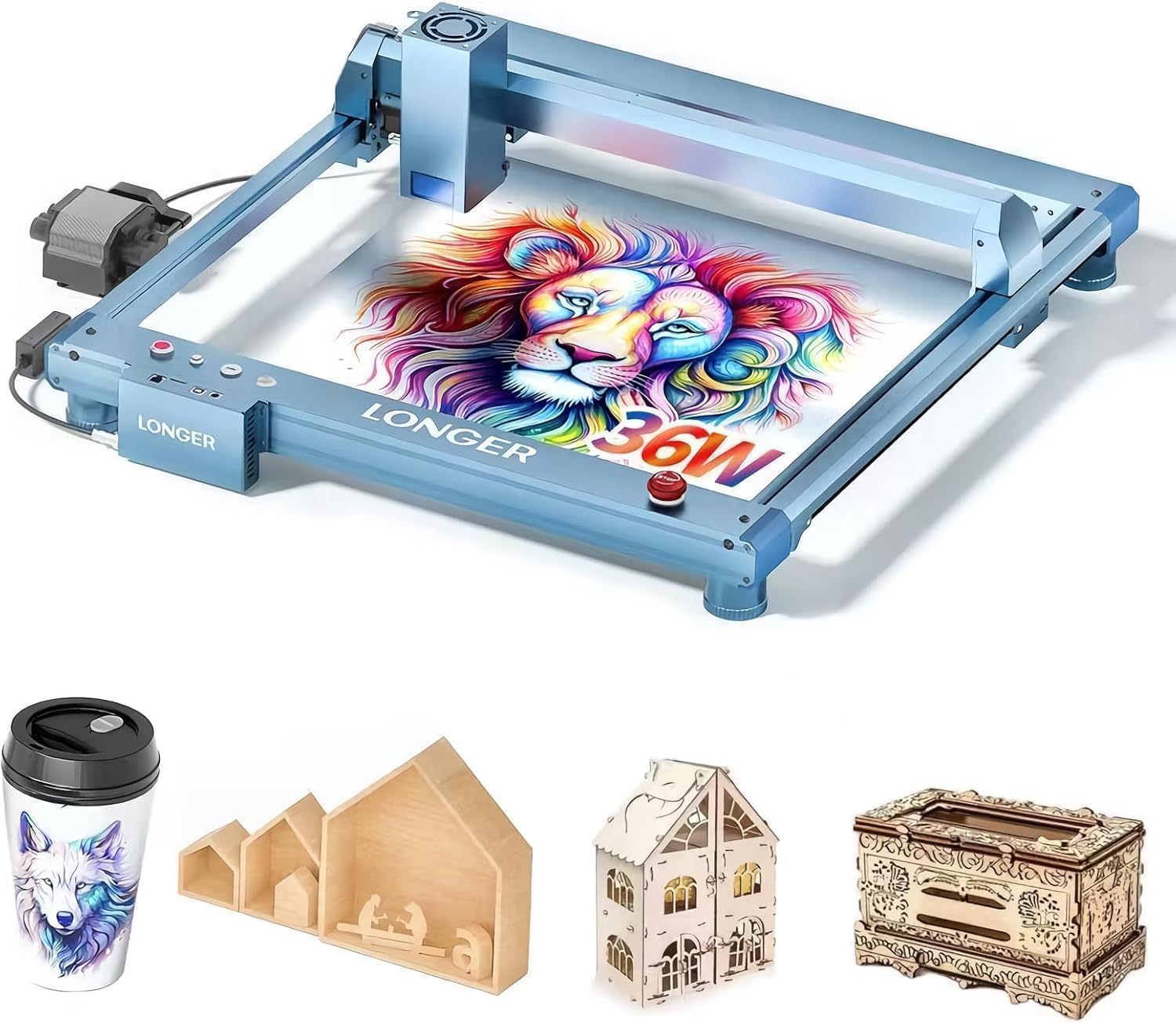 Longer B1 30W Laser Engraver, 36000mW Output Laser Cutter Machine with Auto Air Assist, Engraving Area 17.72"x17.32", DIY Laser Engraver for Wood and Metal，Engraving Speed of 36000 mm/min