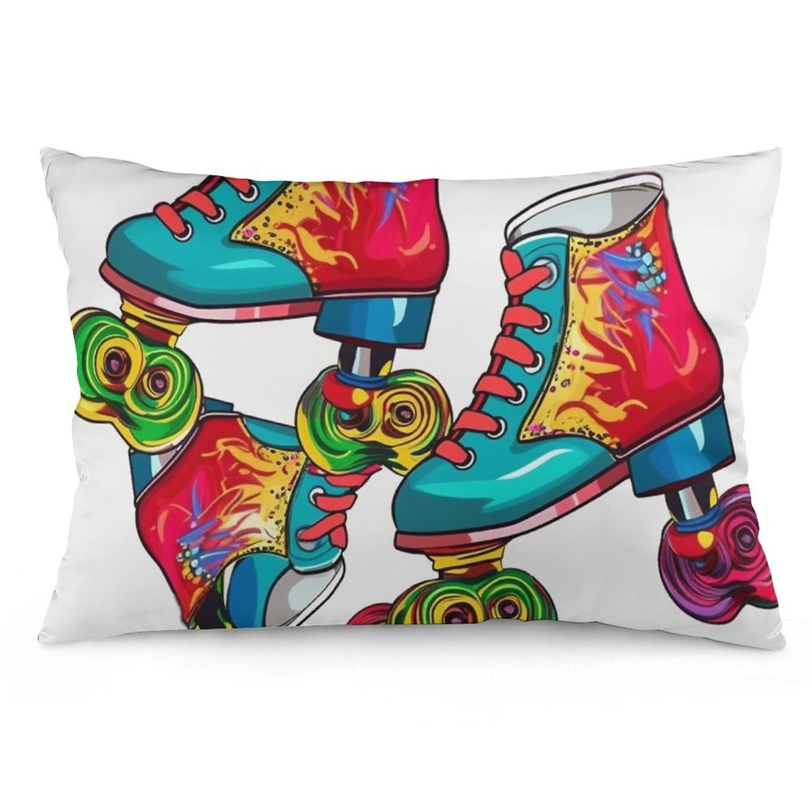 2 Pack Pillow Cases for Hair and Skin, Soft Breathable Pillow Case Covers with Hidden Zipper, Colorful Roller Skates Pillowcase 12 "x20 Pillow Covers for Sleeping Gift