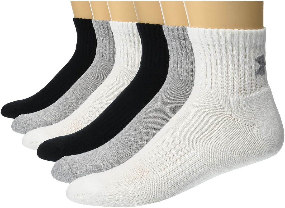 Under Armour Training Cotton Quarter Socks 6 pares True Grey Heather/Surtido LG (zapatos de hombre de EE. UU. 9-12.5, zapatos de mujer 11-13)