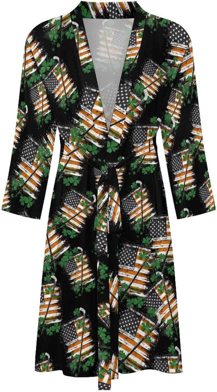 St And Patricks Hockey USA Flag Mens Robe Long Bathrobe for Women Bath Robes Lightweight Soft Printed Sleepwear