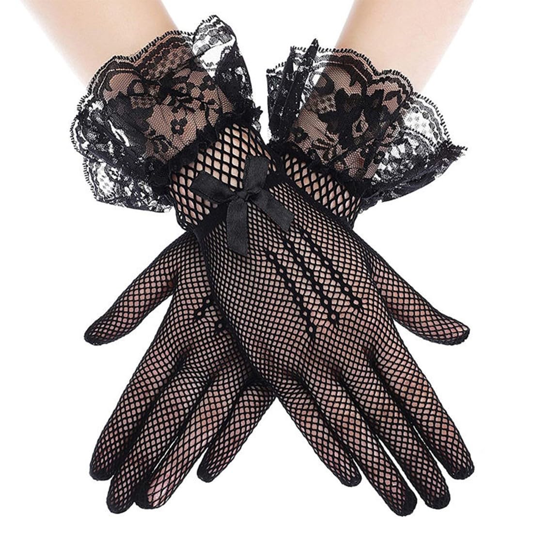 USTNIR Guantes de Encaje para Mujer, Elegantes Guantes Florales de Encaje para Mujer, Guantes Cortos Florales de Encaje, Guantes de Boda Retro Años 20, para Noche, Boda, Té, Baile, Disfraces