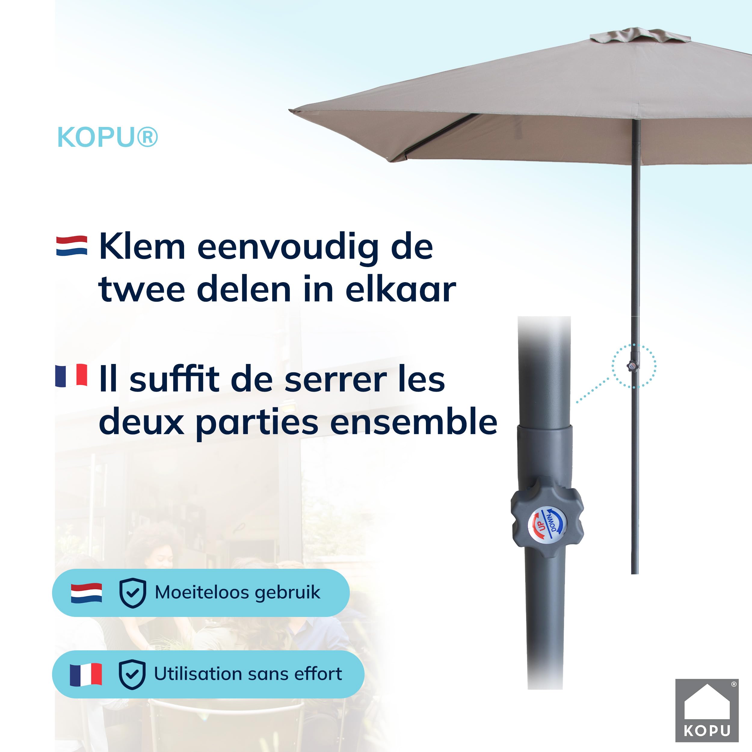 KOPU® Leon Sonnenschirm Rechteck 150x250cm mit Hülle - Balkonschirm Taupe