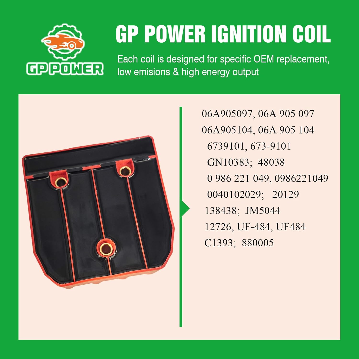 Performance Ignition Coil Pack Set Of 1 Compatible With Volkswagen Beetle Jetta Golf Nuevo Gol Clasico 1.6 2.0 Replacement For UF484 0986221049 06A905097A 06A905097