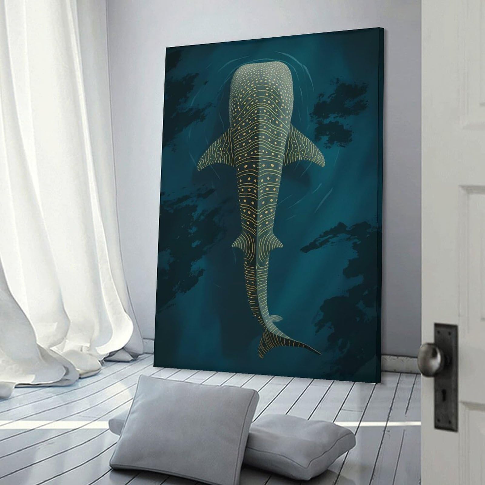 Junmoney Whale Shark Illustration(2) Room Decor Wall Art, 24x36inch(60x90cm), for Living Room, Lounge Or Sitting Room, A Home Accent with Warm Character