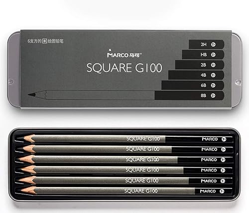 Miniatura 2 de Seis lápices cuadrados para boceto y dibujo, 2h  Hb  2B  4B  6B  8B