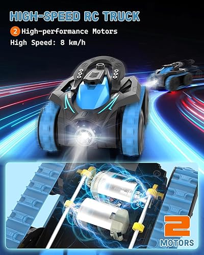 Miniatura 2 de Eulogia Coche de control remoto, auto a control remoto de acrobacias de 360 con rotación vertical y lateral, camión todo terreno 4WD incluye dos