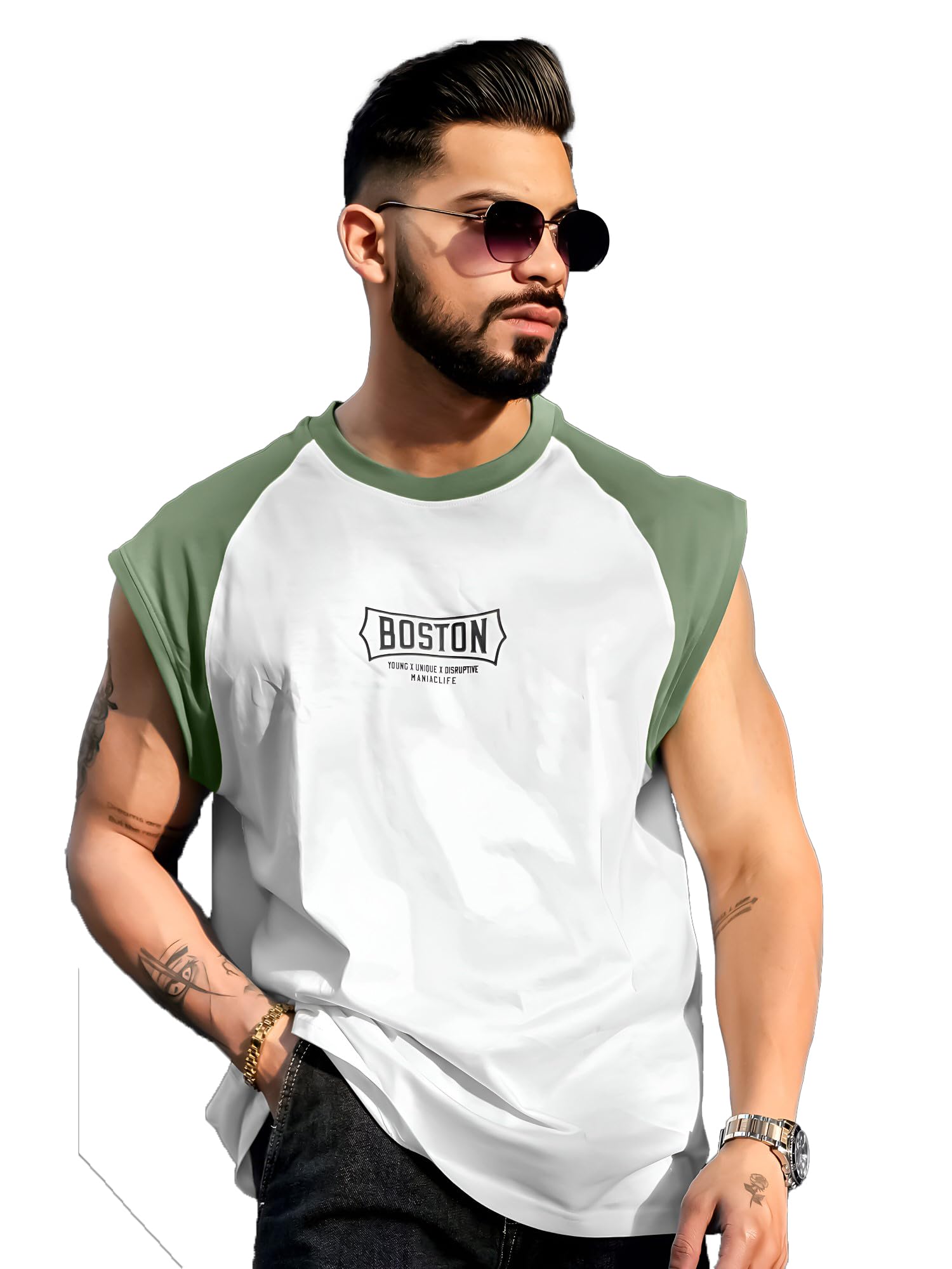 maniac || Mens || Printed || Round Neck || Raglan Sleeveless || Cotton || T-Shirt-picture-16