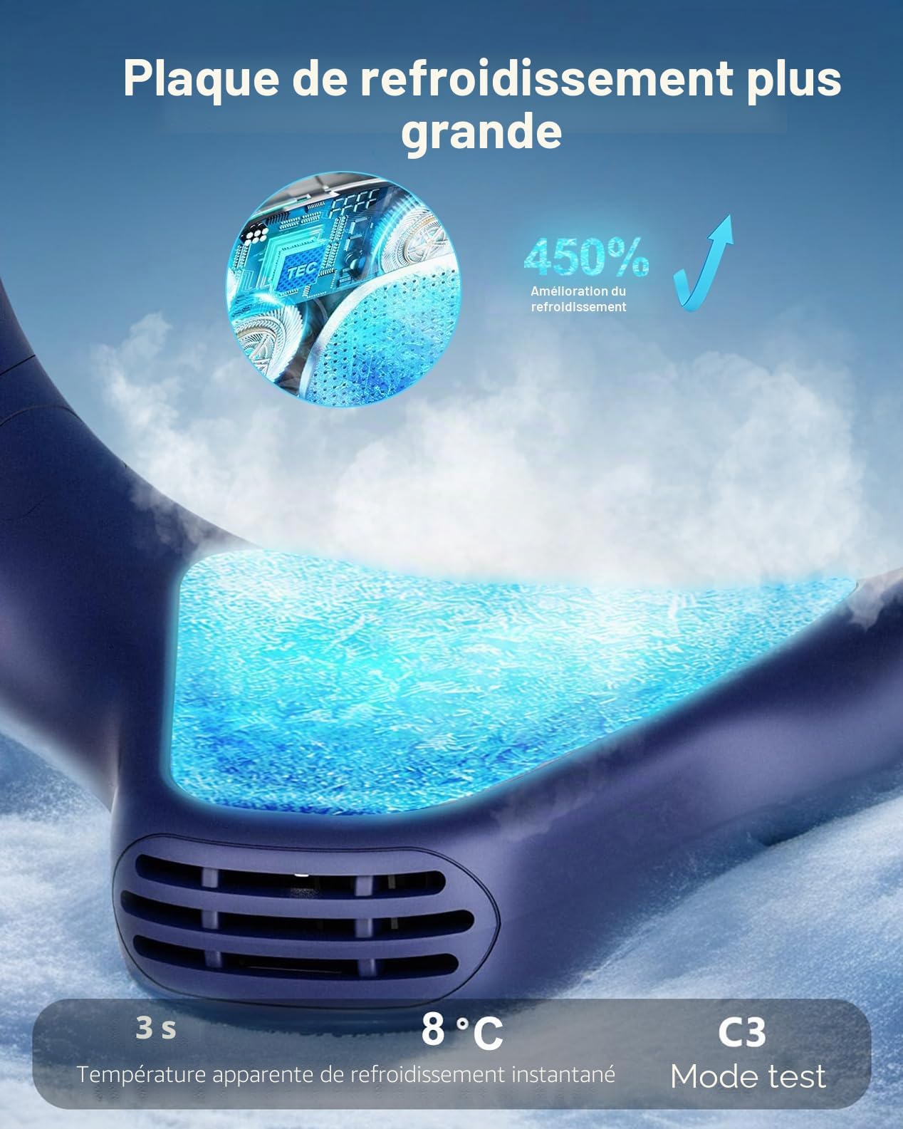 Ventilador de cuello portátil con placa grande de refrigeración, ventilador pequeño aire acondicionado cuello móvil silencioso 6000mAh recargable, 360° refrescante flujo de aire trasero para oficina