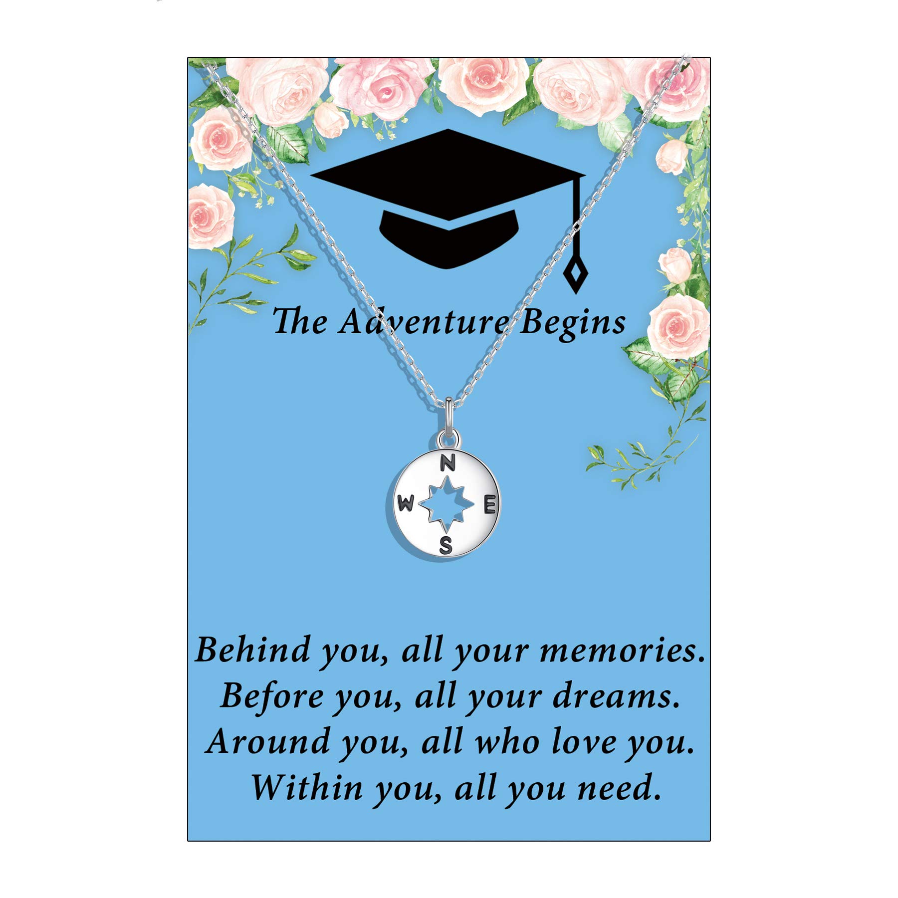 DESIMTIONGraduation Gifts for Her 2022 Platinum Plated Compass Necklaces Senior Graduate College High School Graduation Gifts 8th 5th Grade Jewelry