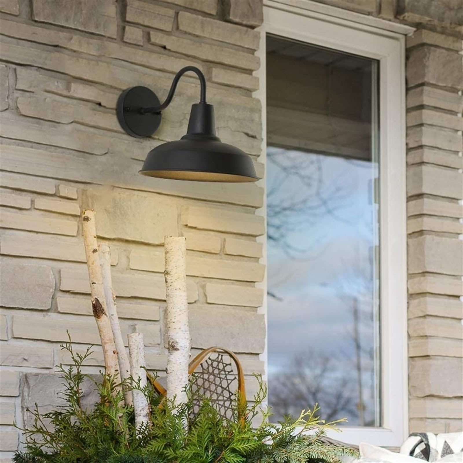 Abat-jour d'extérieur en fer forgé vintage industriel Lanterne murale col de cygne Applique murale pour balcon, allée, grange, terrasse, jardin