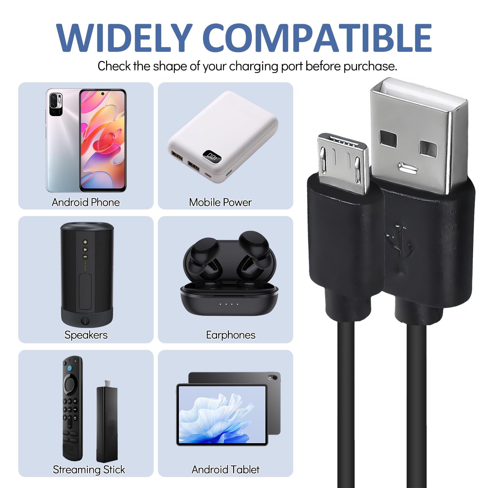 SapplySource Micro USB Charging Power Cable Cord Lead For Nyne Vibe Portable Bluetooth Speaker