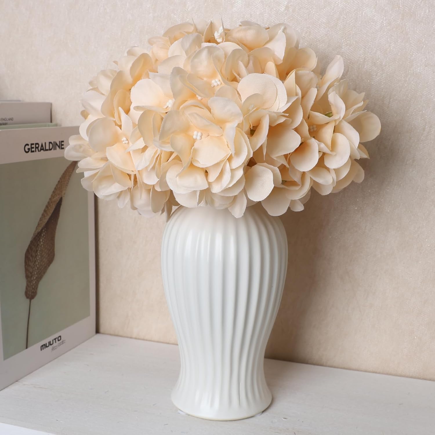 104 PCS Champagne Hydrangea Artificial Flowers Silk Floral Heads with Stems Full Hydrangea Flowers for Wedding Centerpieces Bouquets DIY Floral Decorations for Home Indoor - Image 6