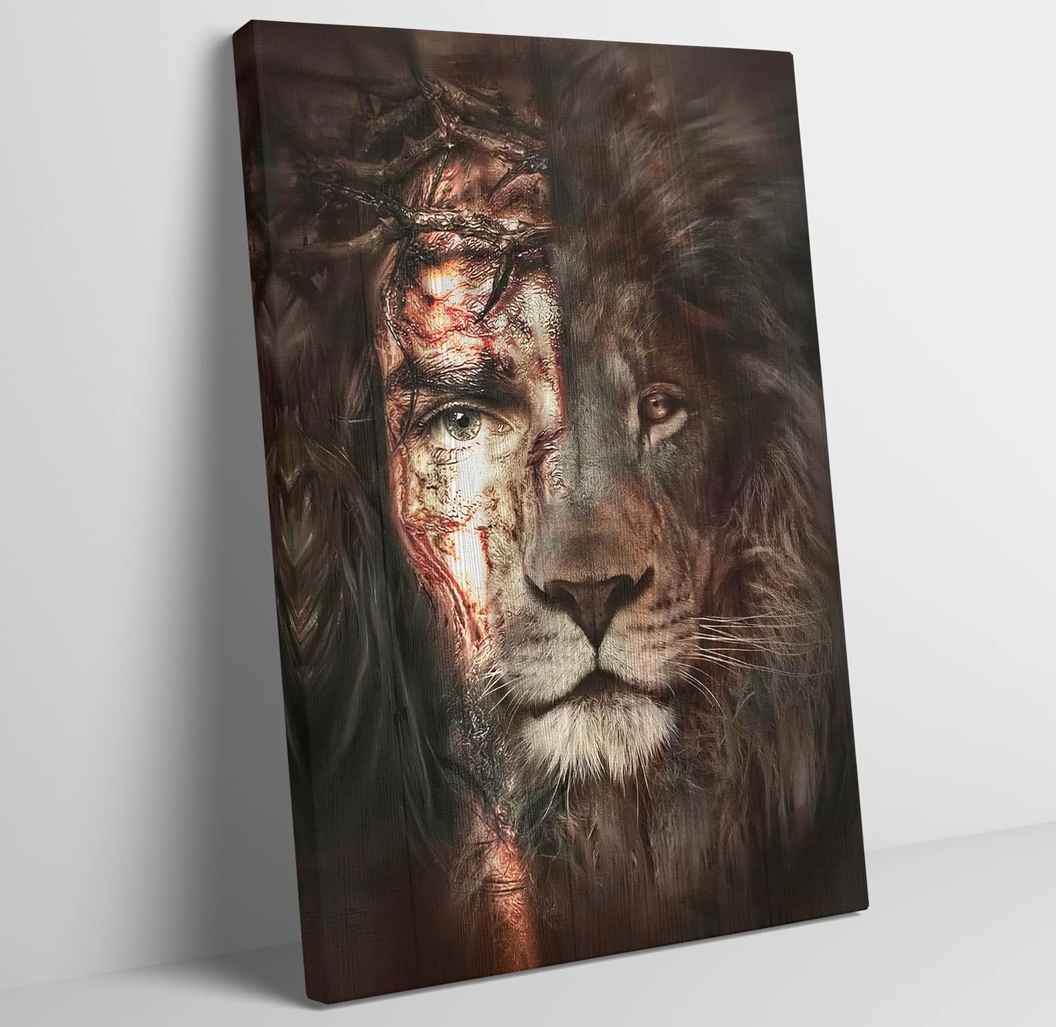 Jesus And Lion Canvas Wall Art Poster Prints Christian Wall Decor Christ Lion Picture Artwork Religious Painting For Home Bedroom Living Room Office Decoration - 24x36 Inch