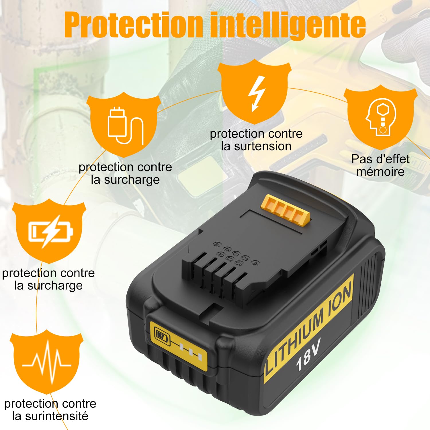 Energup 2 Pièces 18V 5.0Ah Batterie avec Chargeur pour Dewalt Batterie 18V | Compatible avec DCB184 DCB183 DCB182 DCB180 DCB181 DCB205 et Chargeur DCB112 DCB115