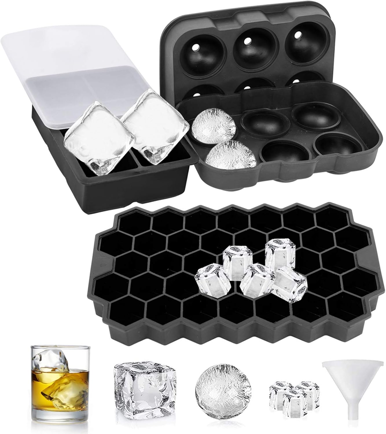 Gleevie Ice Cube Tray, 3 Pack Silicone Ice Cube Tray with