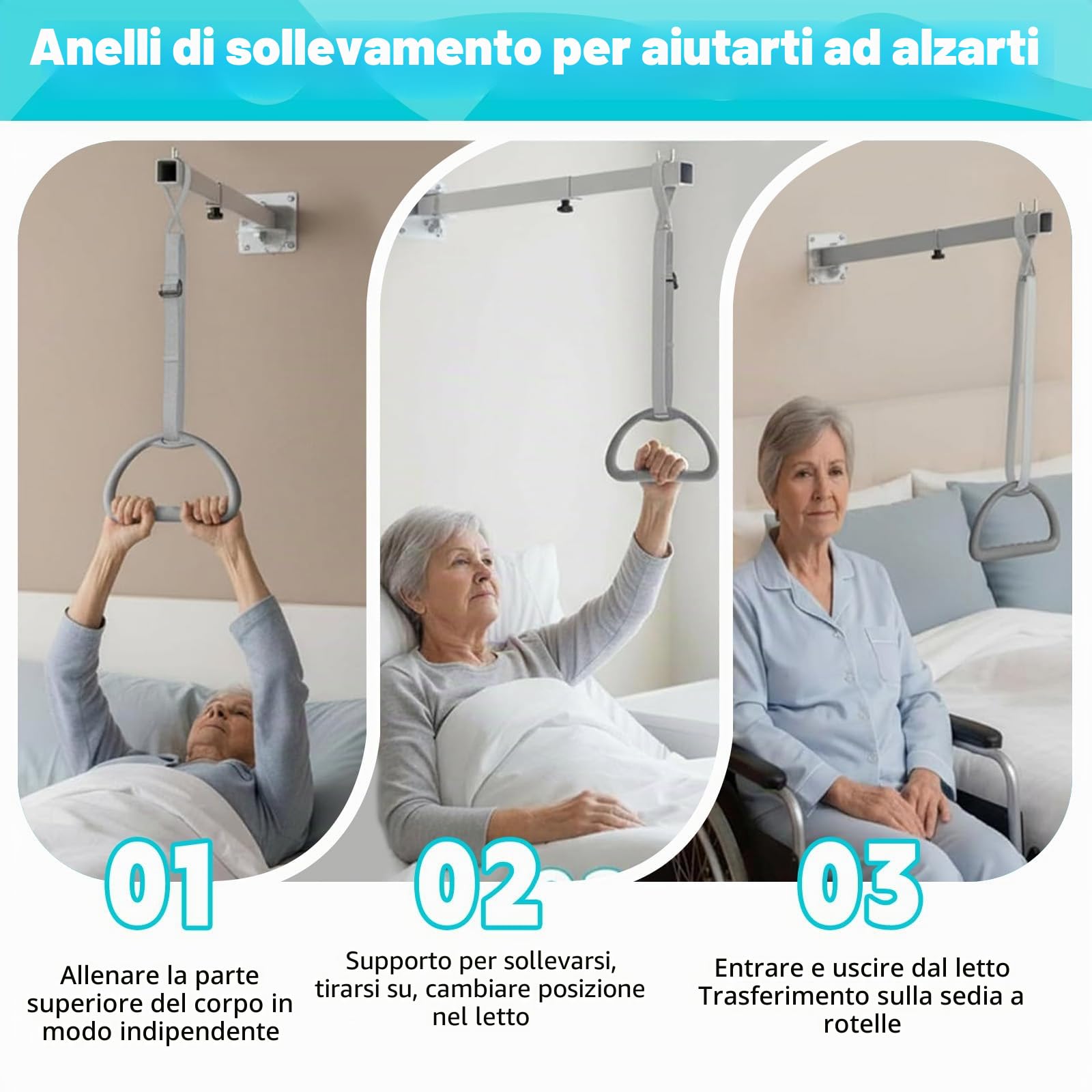 Trapezio da letto per anziani, ausilio per trazioni, sponda per letto per disabili, barre trapezio mediche per alzarsi, ospedale, supporto per sopraelevato usili per mobilità sul comodino