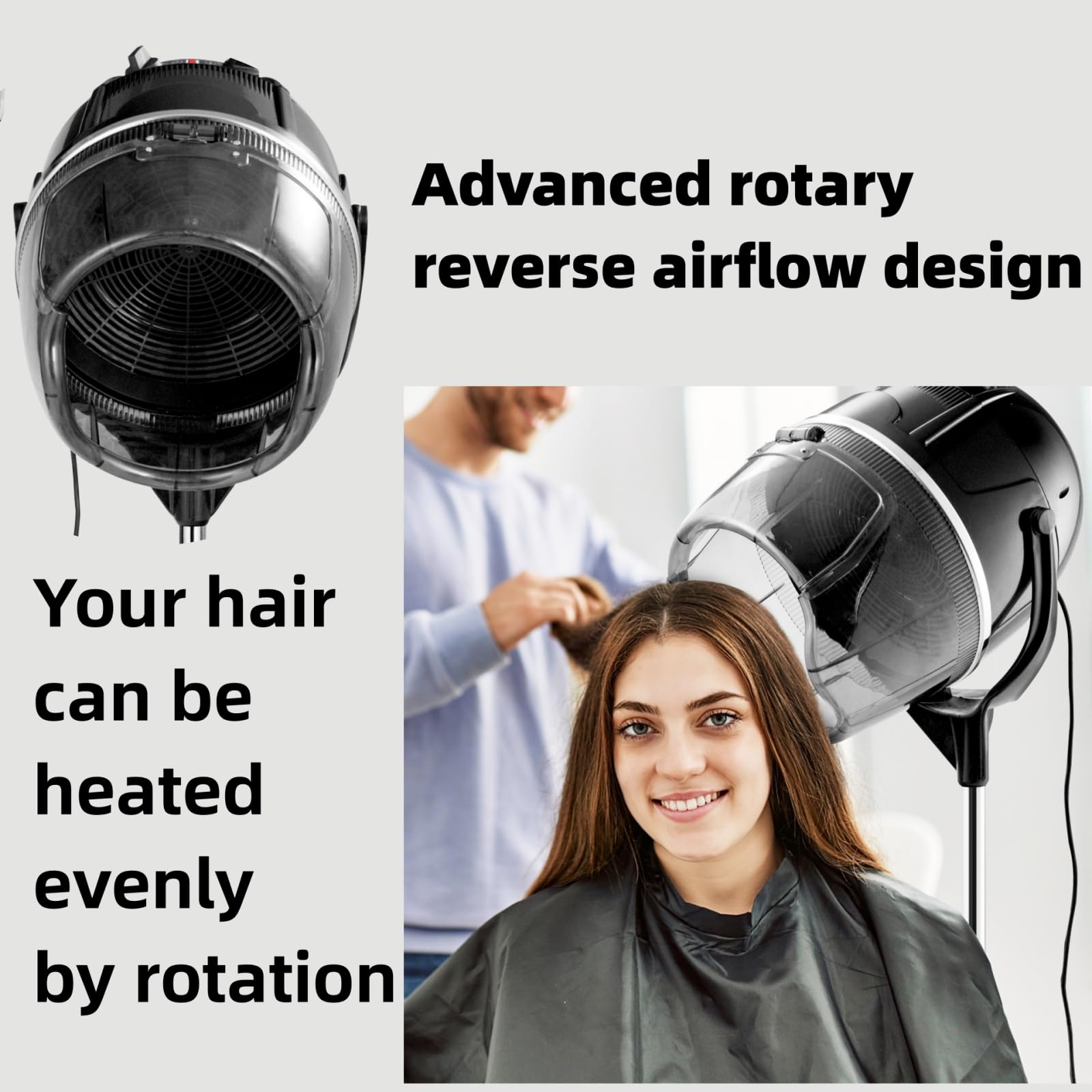 LIFEZEAL Casco Asciugacapelli Professionale 1050W z Regulowanym Stojakiem do Salonu Fryzjerskiego