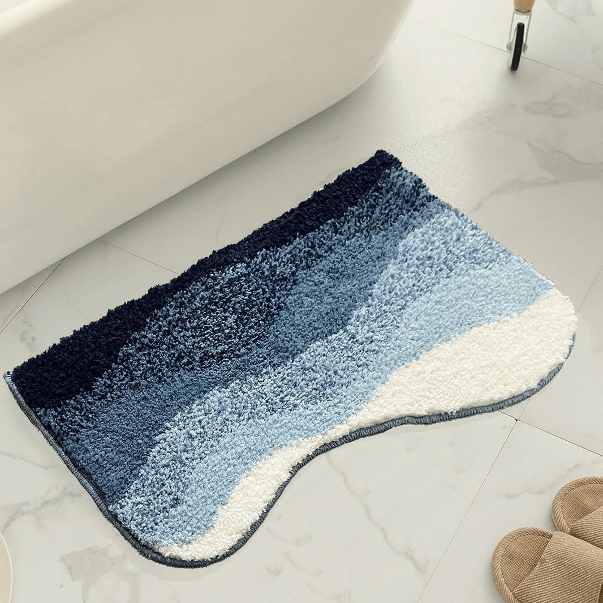 50 * 80cm Corrugate-Shaped Bedroom Rug Bath Rug Soft Fluffy Bedside Carpet Floor Pad Mat Doormat Home Room Decor(Blue,40x60cm)