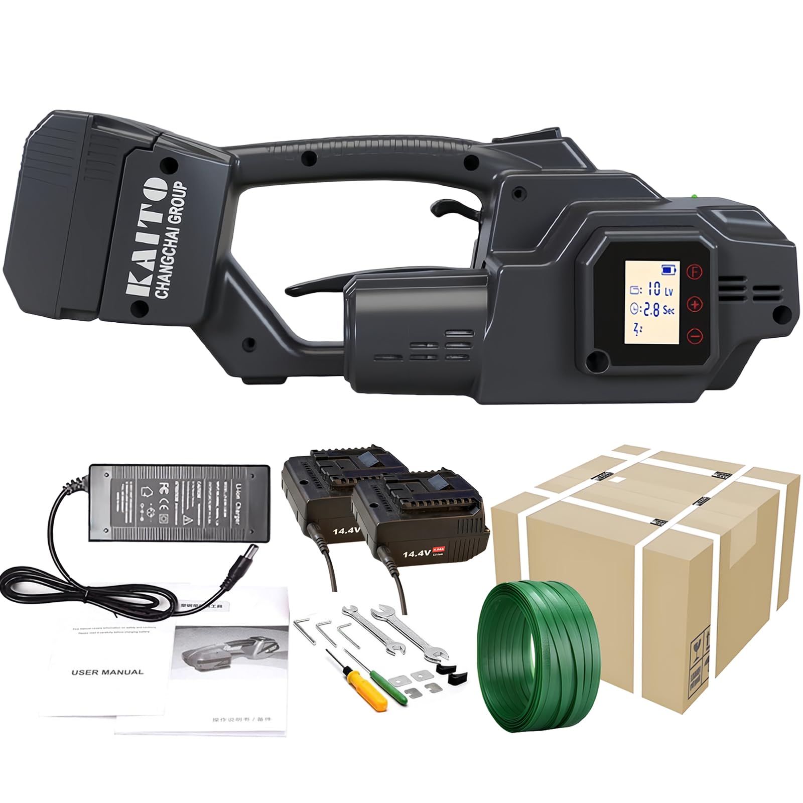 YXYLJOZ Portable Electric Strapping Machine 4000mAh Battery, 3800N Force, for 0.28-0.75inch PP/PET, LED Display, Automatic Banding Tool, Ideal for Pallet Packing (2 Battery)