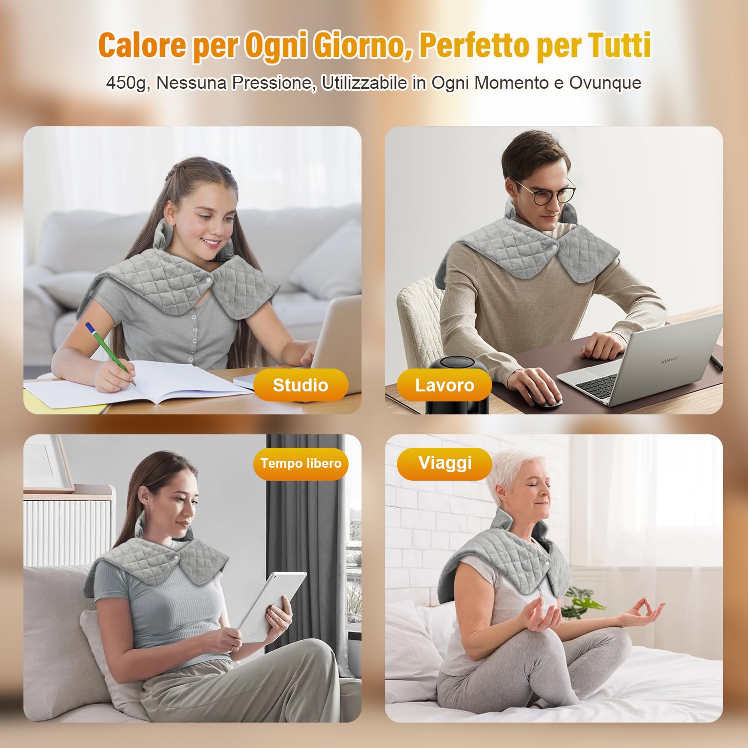 Onherm Termoforo Cervicale e Spalle 48×58cm, Cuscino Termico Elettrico per Collo e Spalle con Spegnimento Automatico, 9 Livelli di Temperatura e Timer 1-4 Ore, Flanella, Lavabile in Lavatrice