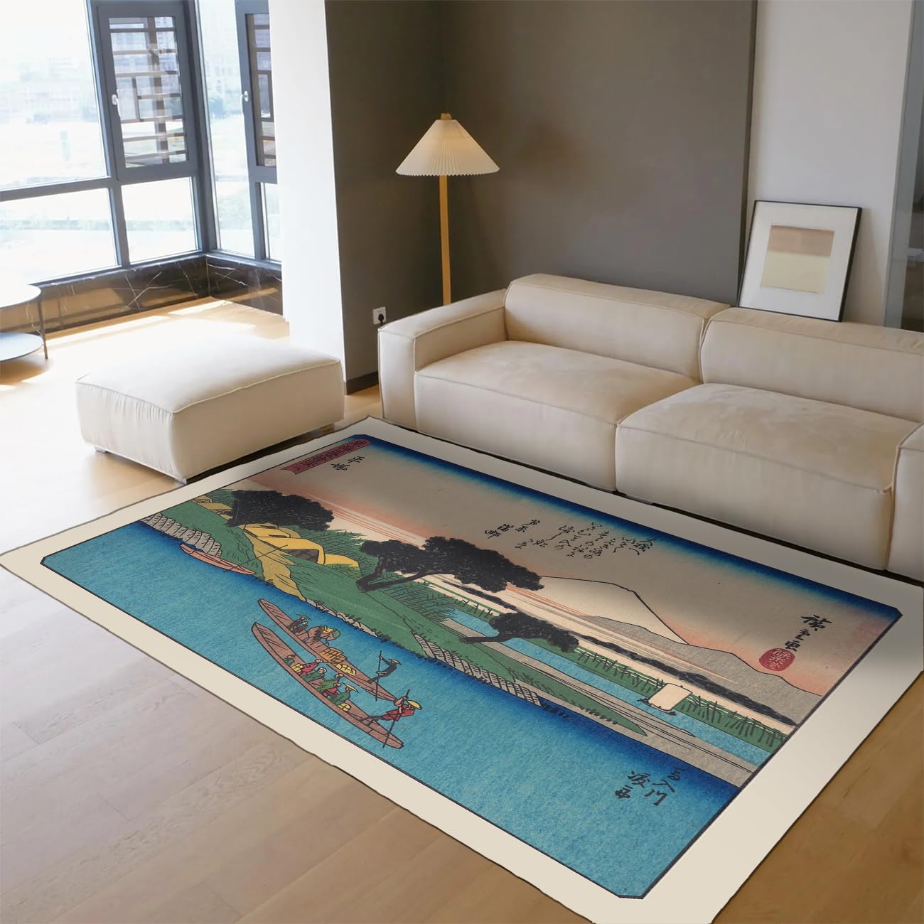 Tapis de salon style japonais Mont Fuji 100x150cm lavable