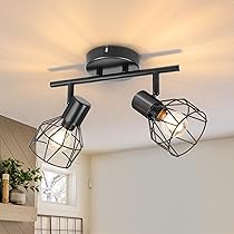 Dehobo Faretti da Soffitto con 2 Faretti Orientabili, Lampada da Soffitto Led Moderno Industriale in Metallo Nero, Luci da Soffitto per Soggiorno Corridoio, Lampadine E14 non Incluse Max. 40W
