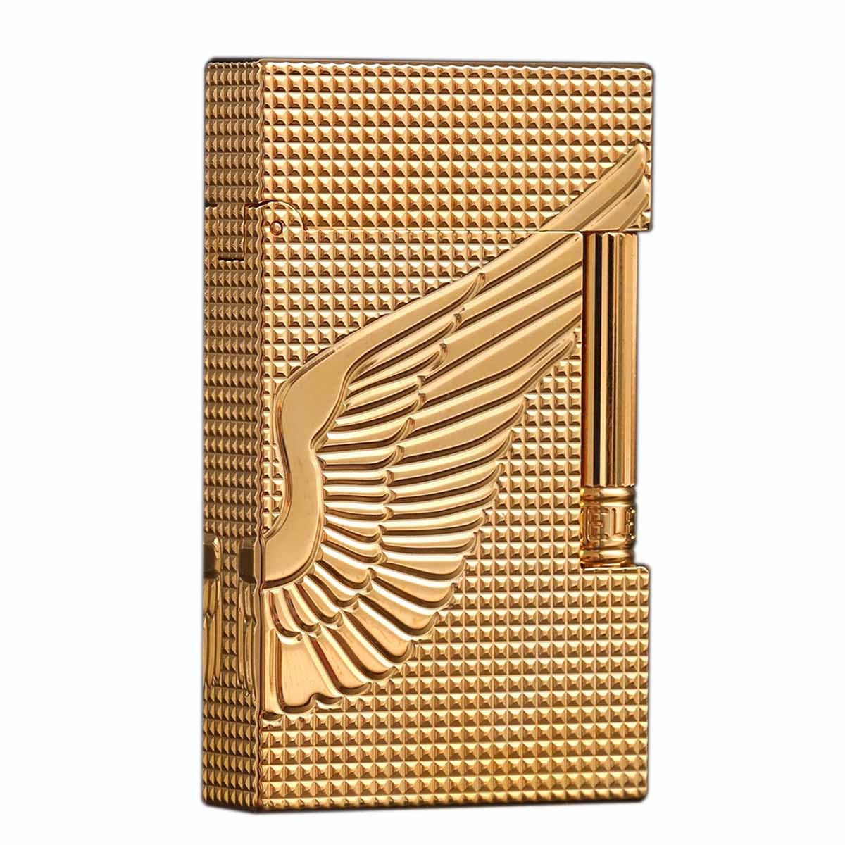 Classic Brass Lighter Exquisitely Carved Angels Wings Side Slide Ignition Butane Lighter Men Dad Husband Unique Collectible Gold