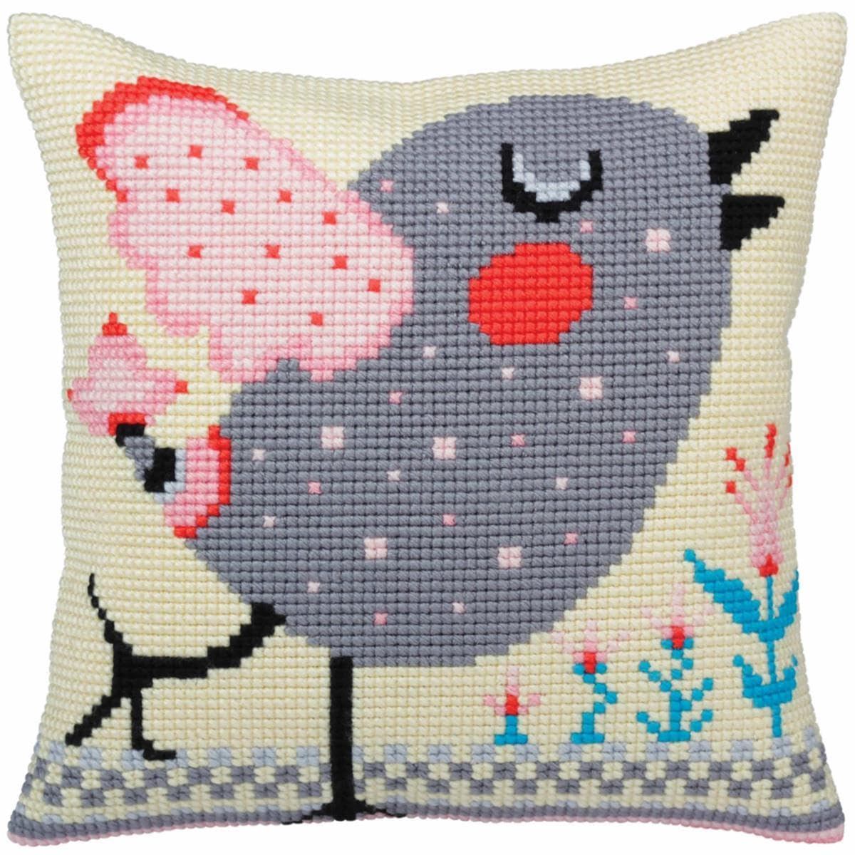 CdA stamped cross stitch kit cushion ""Spring twitter"" 5335, 40x40cm, DIY