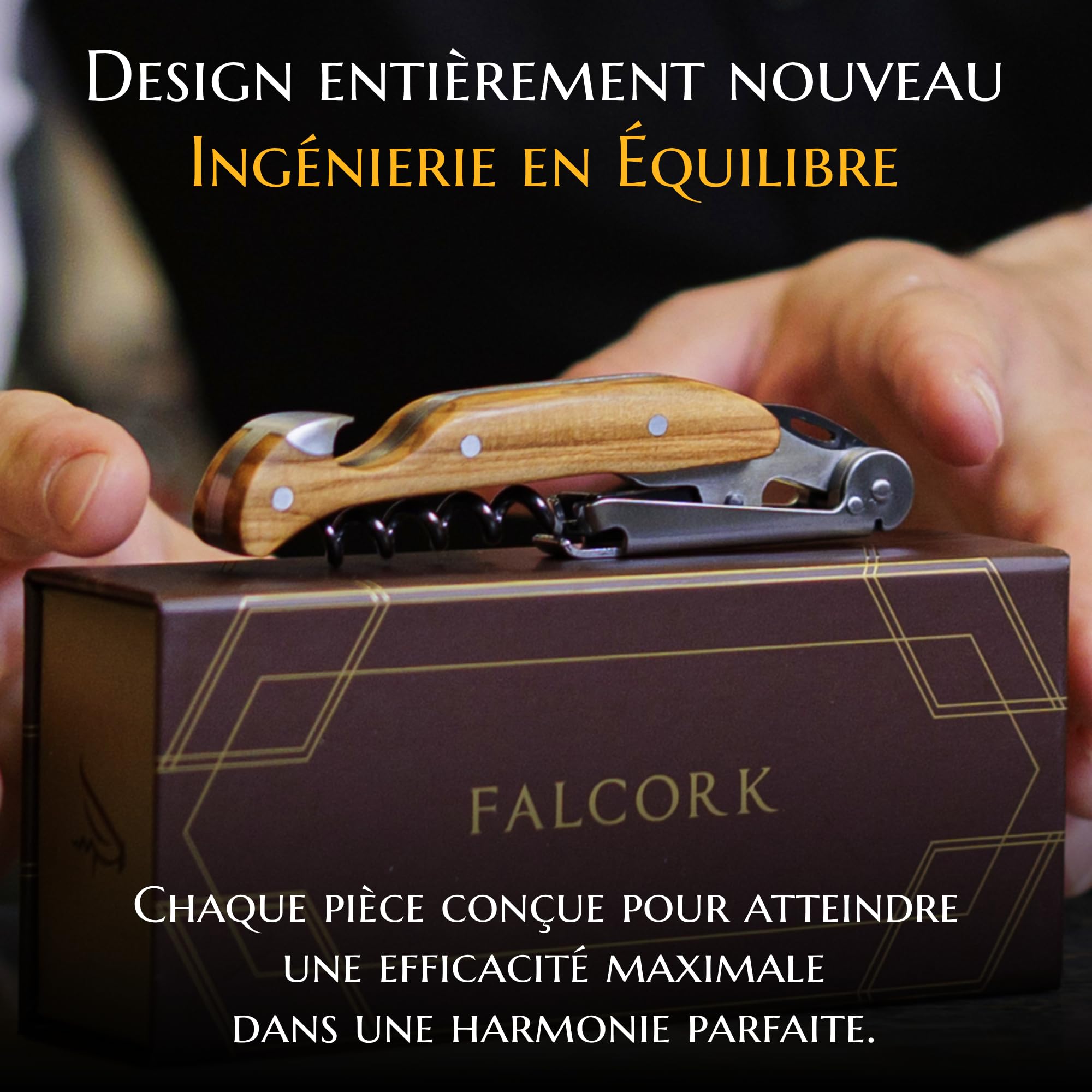 Limonadier pour Professionnels FALCORK® 144 Efficacité – Tire-Bouchon à Une Étape pour Usage Intensif en Hôtellerie-Restauration avec Hélice Marquée, Décapsuleur Intégré et Manche en Bois d’Olivier