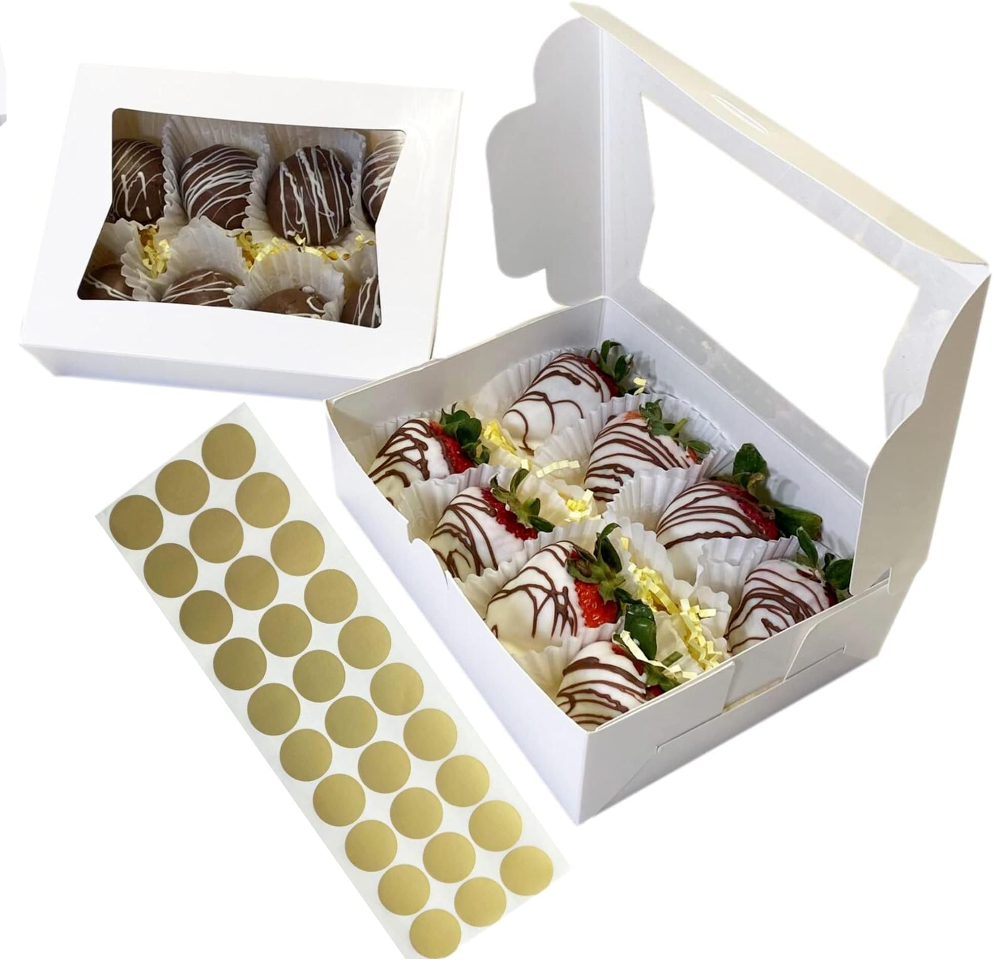 White Bakery Boxes with Window 28Pack 8? x 6? X 2.5? Cookie Boxes, Strawberry Boxes Multipurpose Use as Dessert Boxes with Window, Pastry Boxes, Treat Boxes