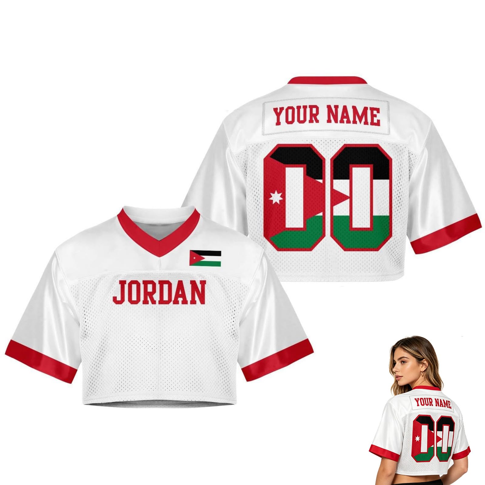 2026 World Cup Fan Shirt for Women,Personalised Name & Number, Y2K Crop Style Jersey, Cute Summer Short Sleeve Top for Match Day, Loose Streetwear Perfect Gift for Girls (Jo-rdan)