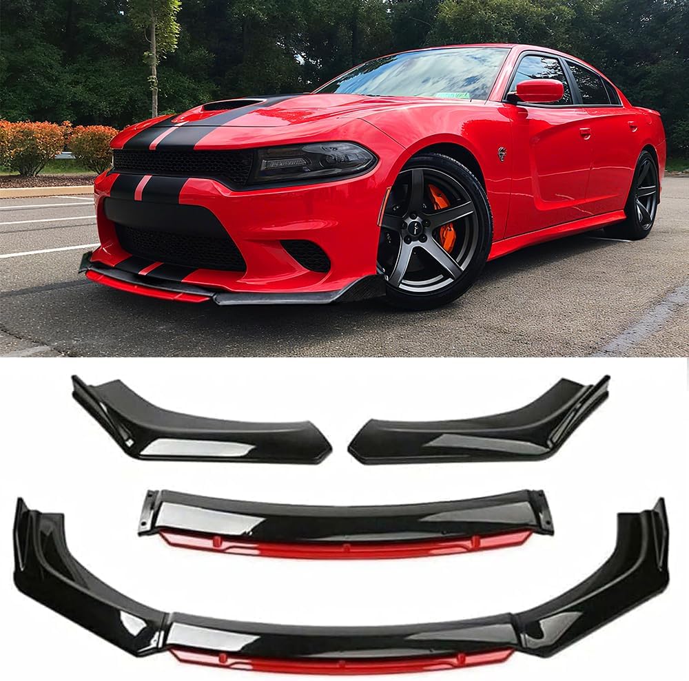 DREAMIZER Car Universal Front Bumper Lip 4pcs Body Kit Chin Spoiler Splitter Diffuser Protector Compatiable for Toyota Honda Nissan Hyundai and More (Red)