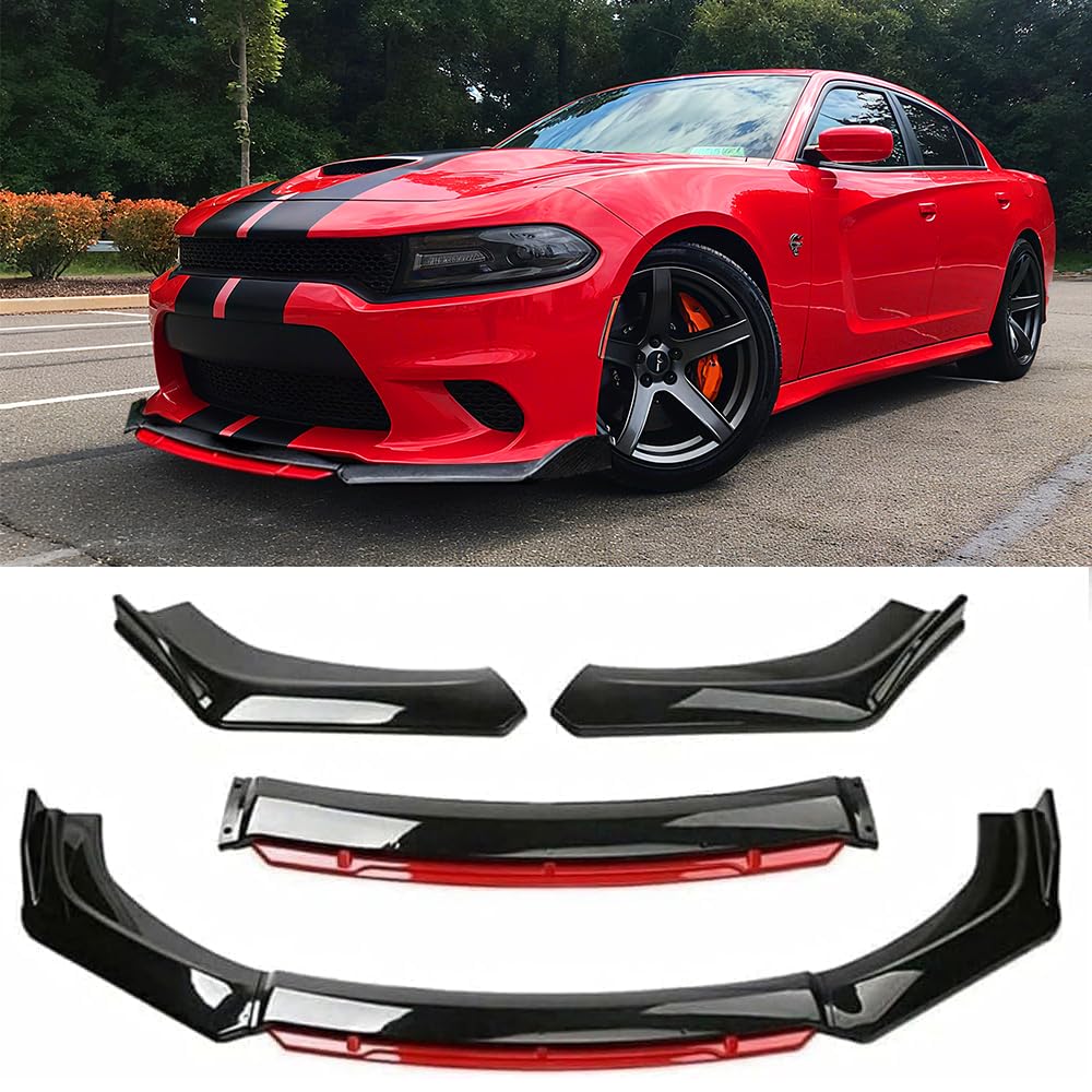 DREAMIZER Car Universal Front Bumper Lip 4pcs Body Kit Chin Spoiler Splitter Diffuser Protector Compatiable for Toyota Honda Nissan Hyundai and More (Red)