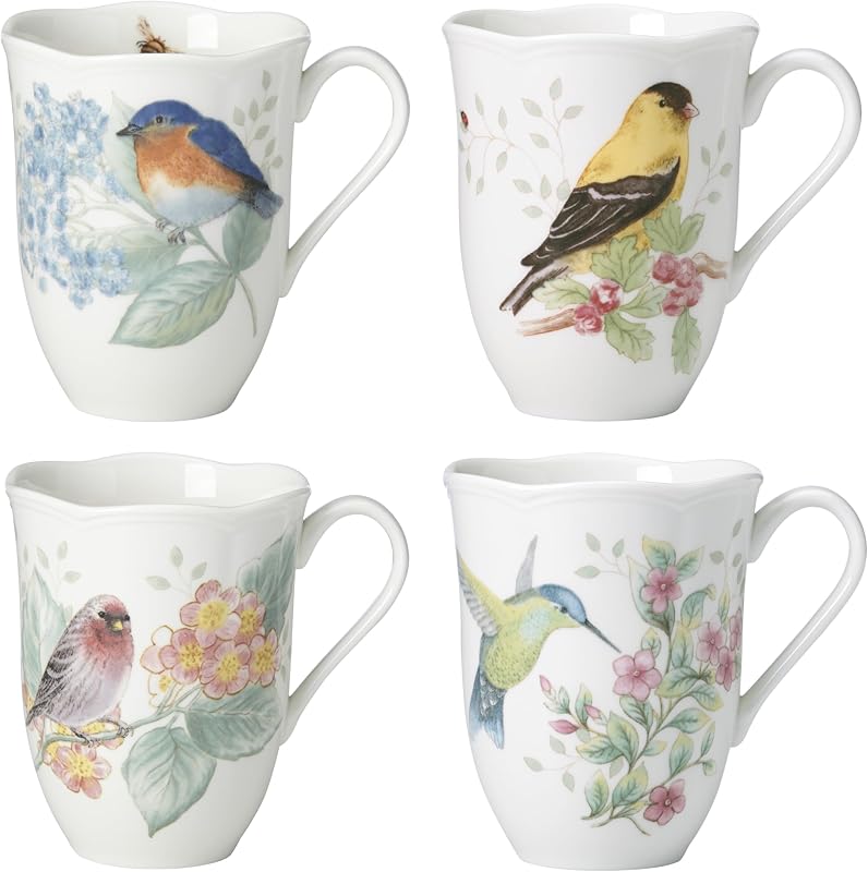 Lenox Butterfly Meadow Flutter Porcelain Mug Set for 4, 12oz | dishwasher safe, microwave safe | floral design | coffee mug gift for coffee lovers | 12oz, gift for women