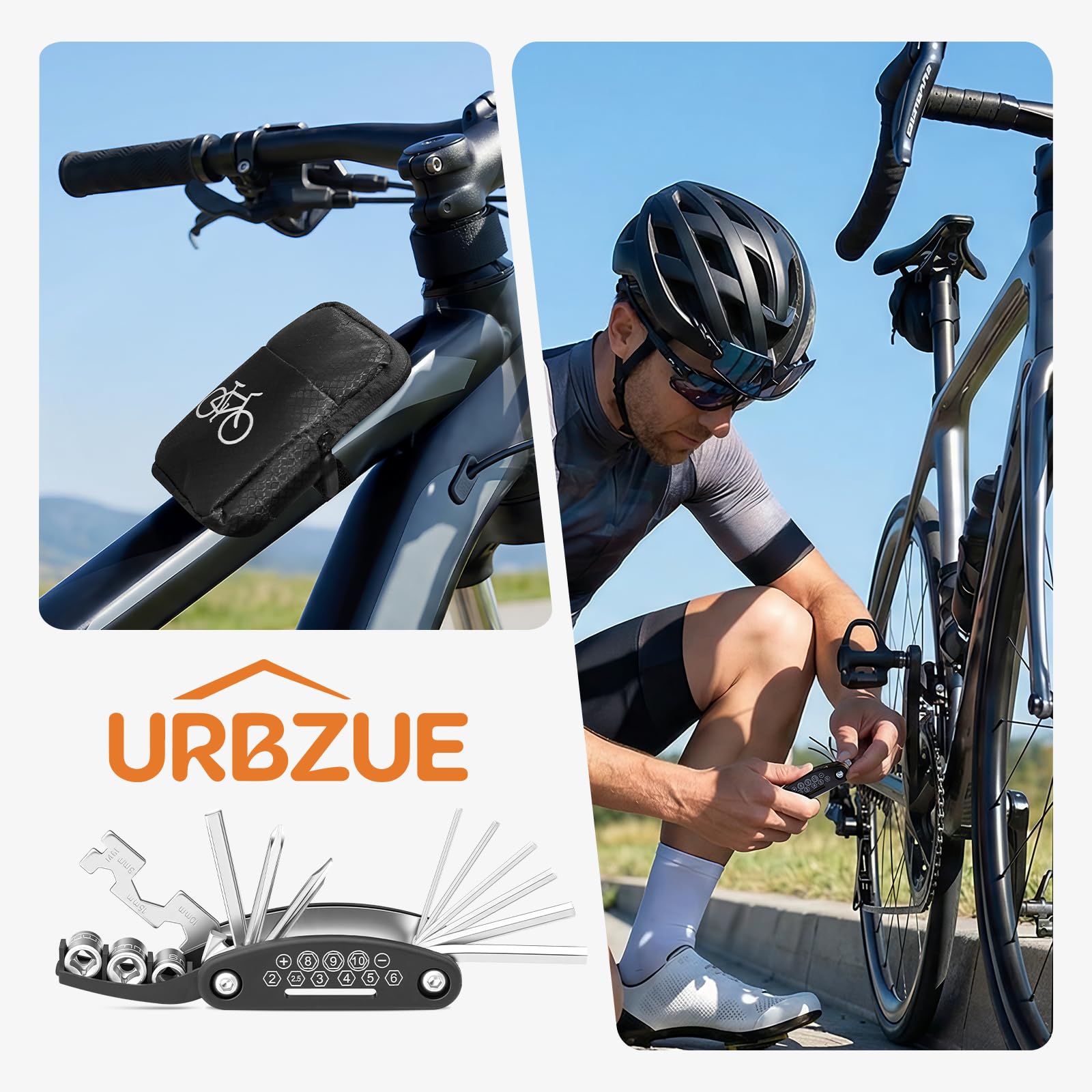 Multiherramienta Bicicleta, 16 en 1 , Kit de Reparación de Pinchazos, Neumáticos Palancas, Parches y Bolsa, Montaña Accesorios Bicicletas
