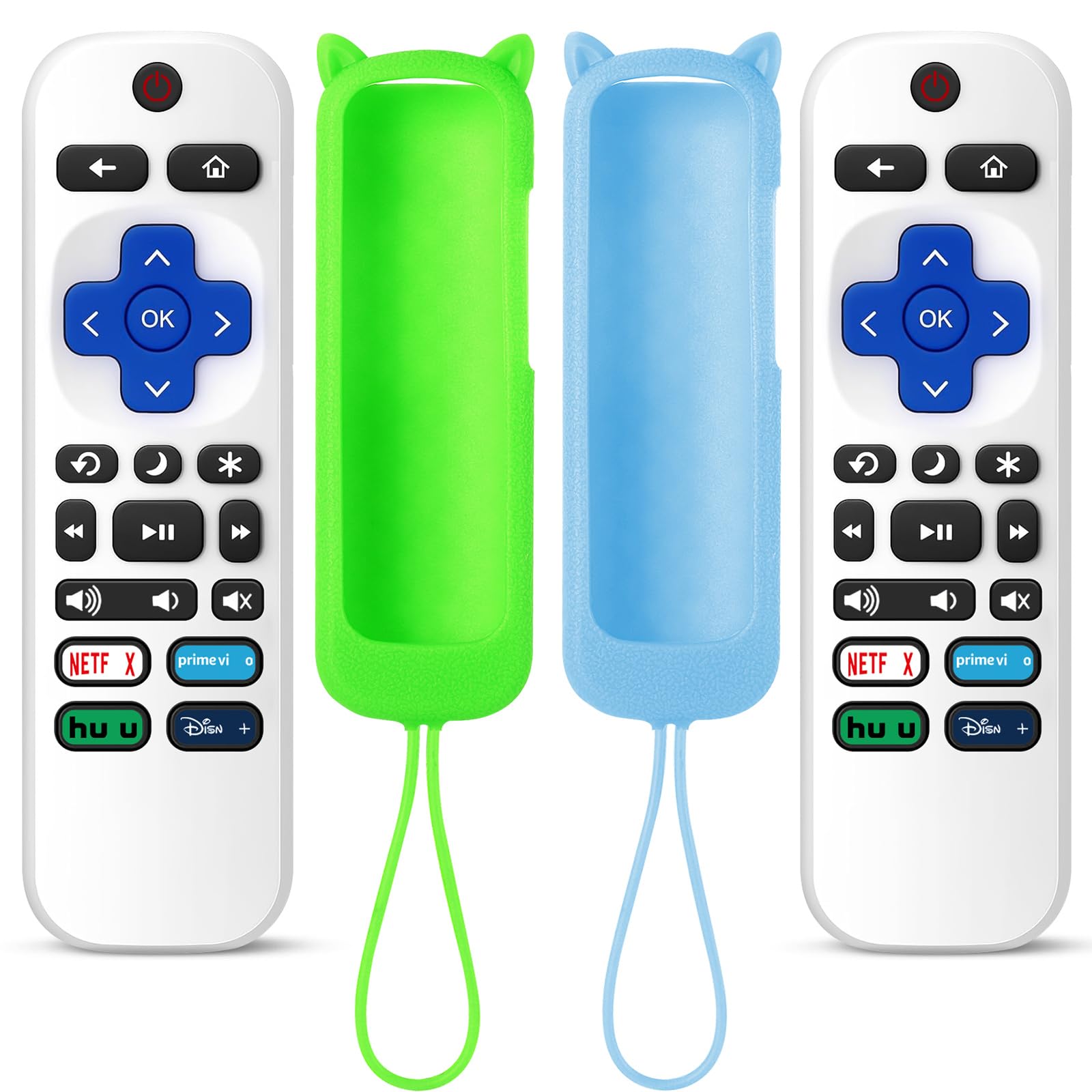 Photo 1 of (Pack of 2) ONEBOM White Replacement Remote for Roku TV with Soft Protective Silicone Cover(Glow in The Dark), Universal Remote for TCL/Hisense/Onn/Element/Sharp/Philips Roku Smart TV